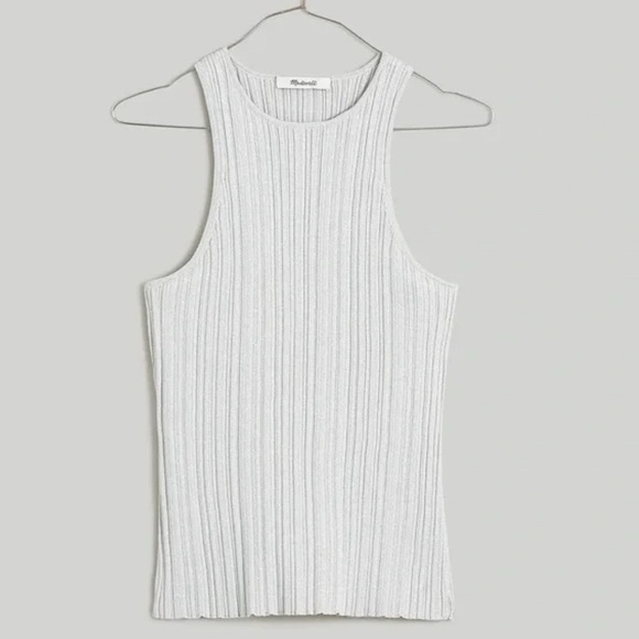 Madewell Lurex Phoebe Snowy Cutaway Tank in Light Gray Shimmer NWT! - Picture 1 of 7